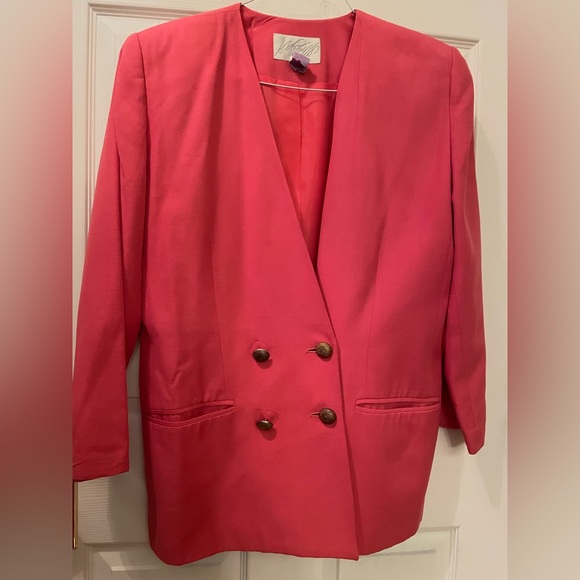 🎀 Skirt/Jacket 2 Pc Lined Peony Pink Pocketed Skirt Suit Womens 12 Reg - Picture 1 of 12